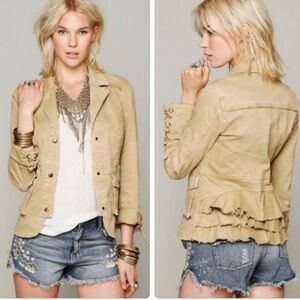 Free People Tan Ruffle Blazer